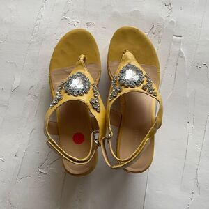 Women's Nine West yellow Wedge Sandals Size 8 3 inch heel